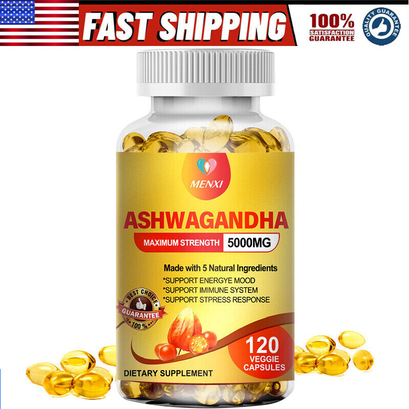 120 Capsules Organic Ashwagandha Capsules 5000mg with Black Pepper Root Powder