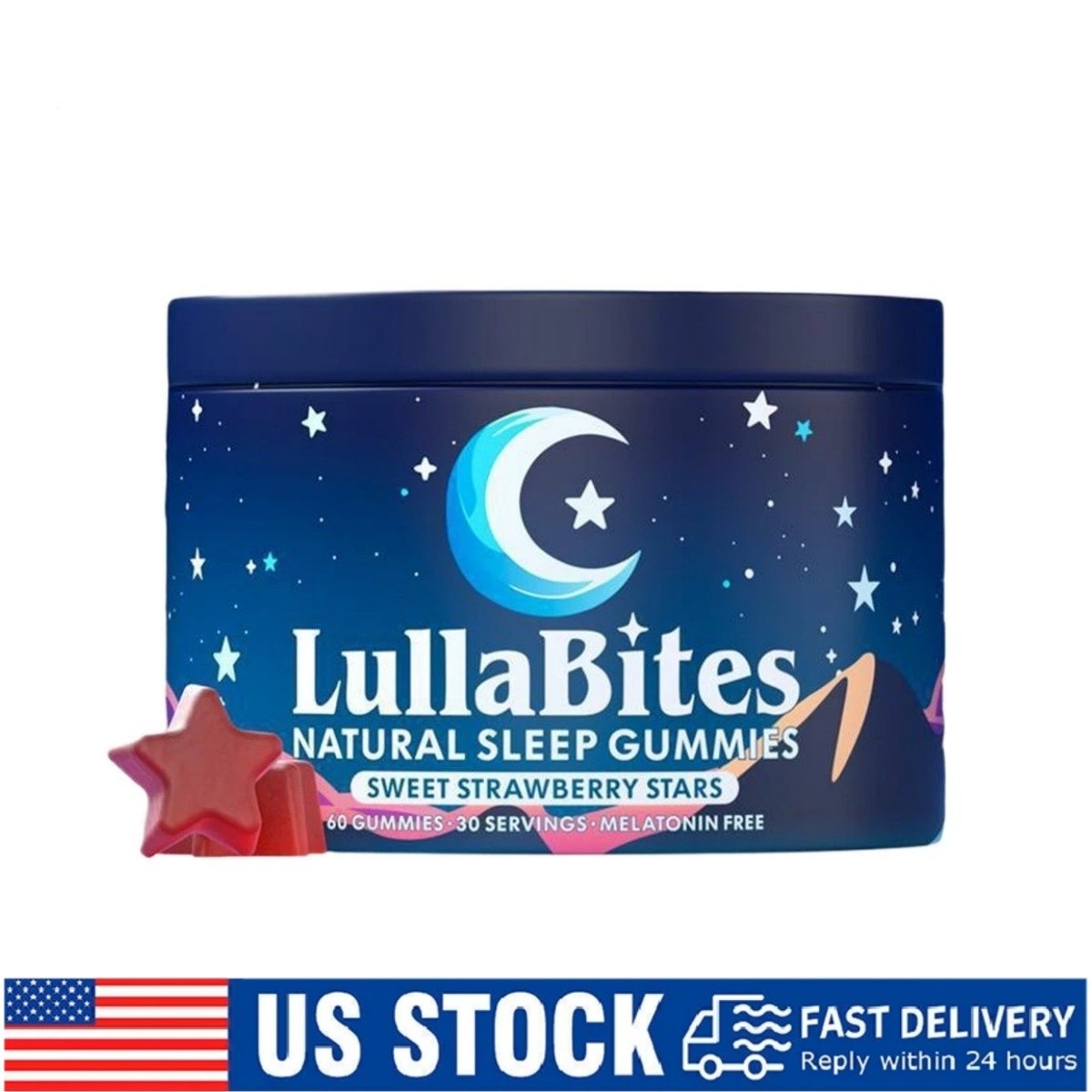 LullaBites Natural Sleep Gummies Strawberry Stars Flavor 60 Gummies