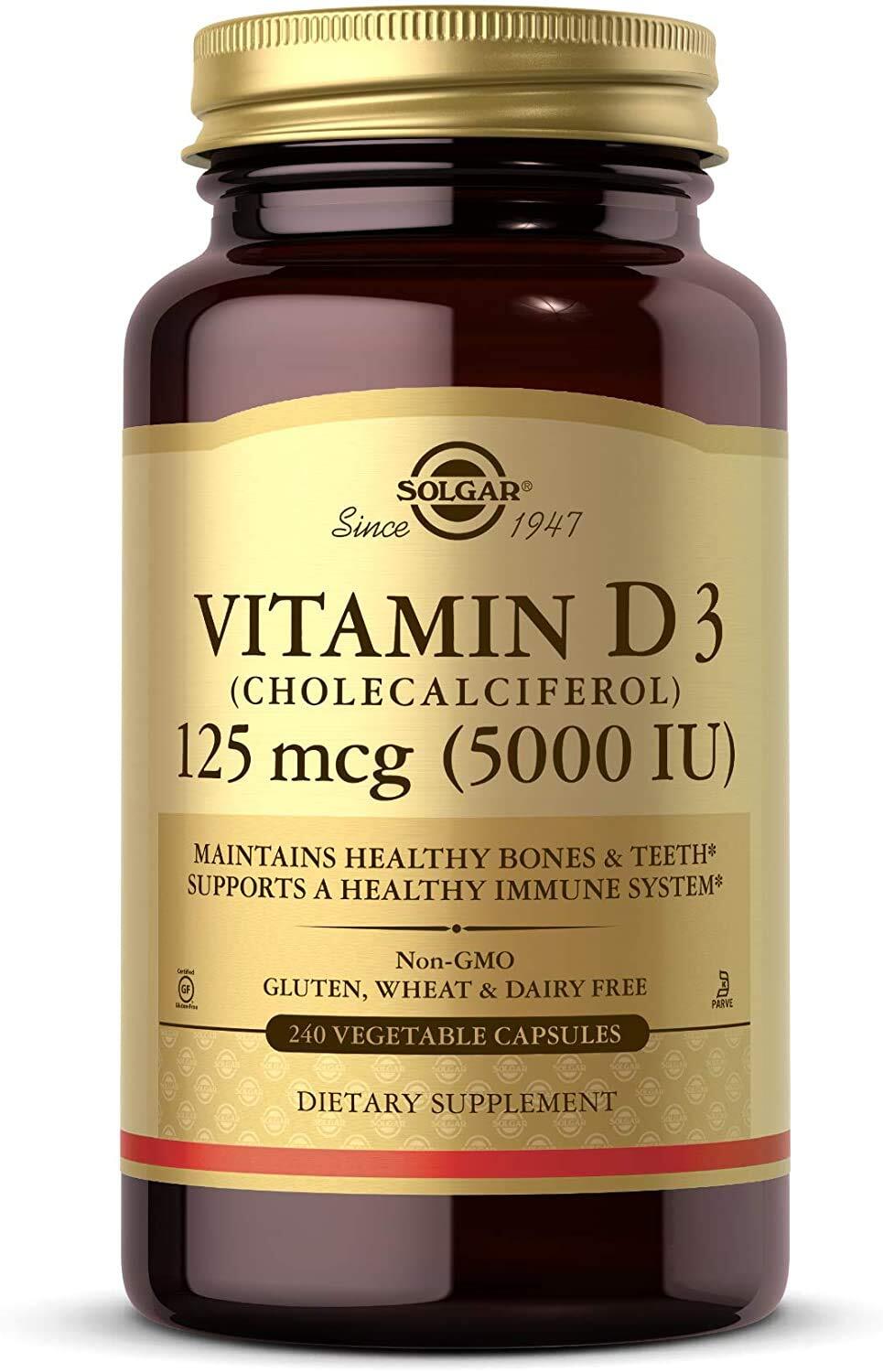 Solgar Vitamin D3 125mcg 5000 IU 240 Veg Capsules Bone & Immune Support