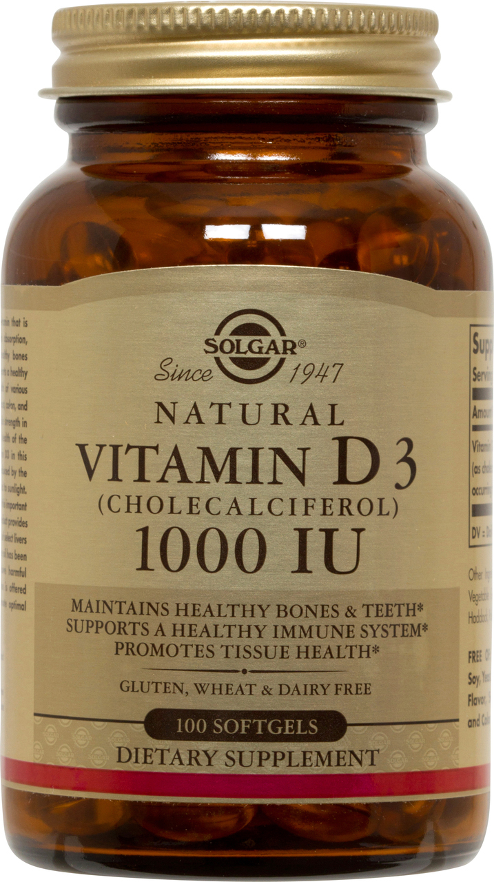 Solgar Vitamin D3 Cholecalciferol 1000 IU 100 Softgels