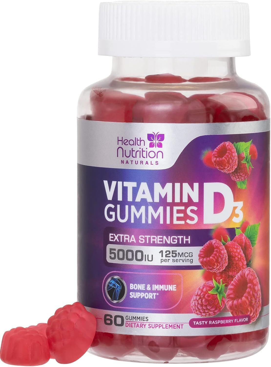 Extra Strength Vitamin D3 Gummies 5000 IU (125 mcg) High Potency Vitamin D Gummy