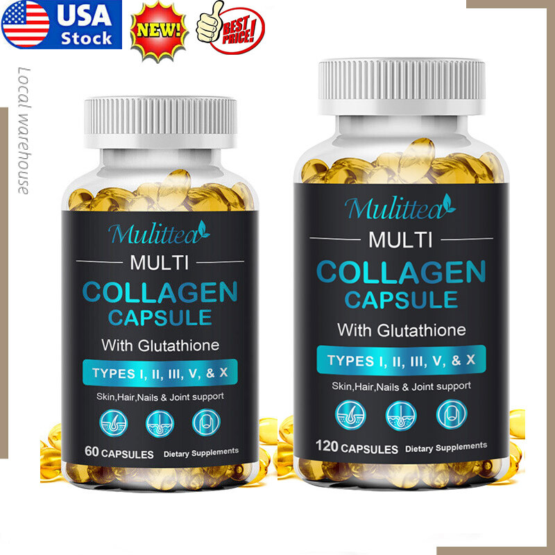Multi Collagen Peptides Types I, Ii, Iii, V, X Pills Anti-Aging Skin Capsules
