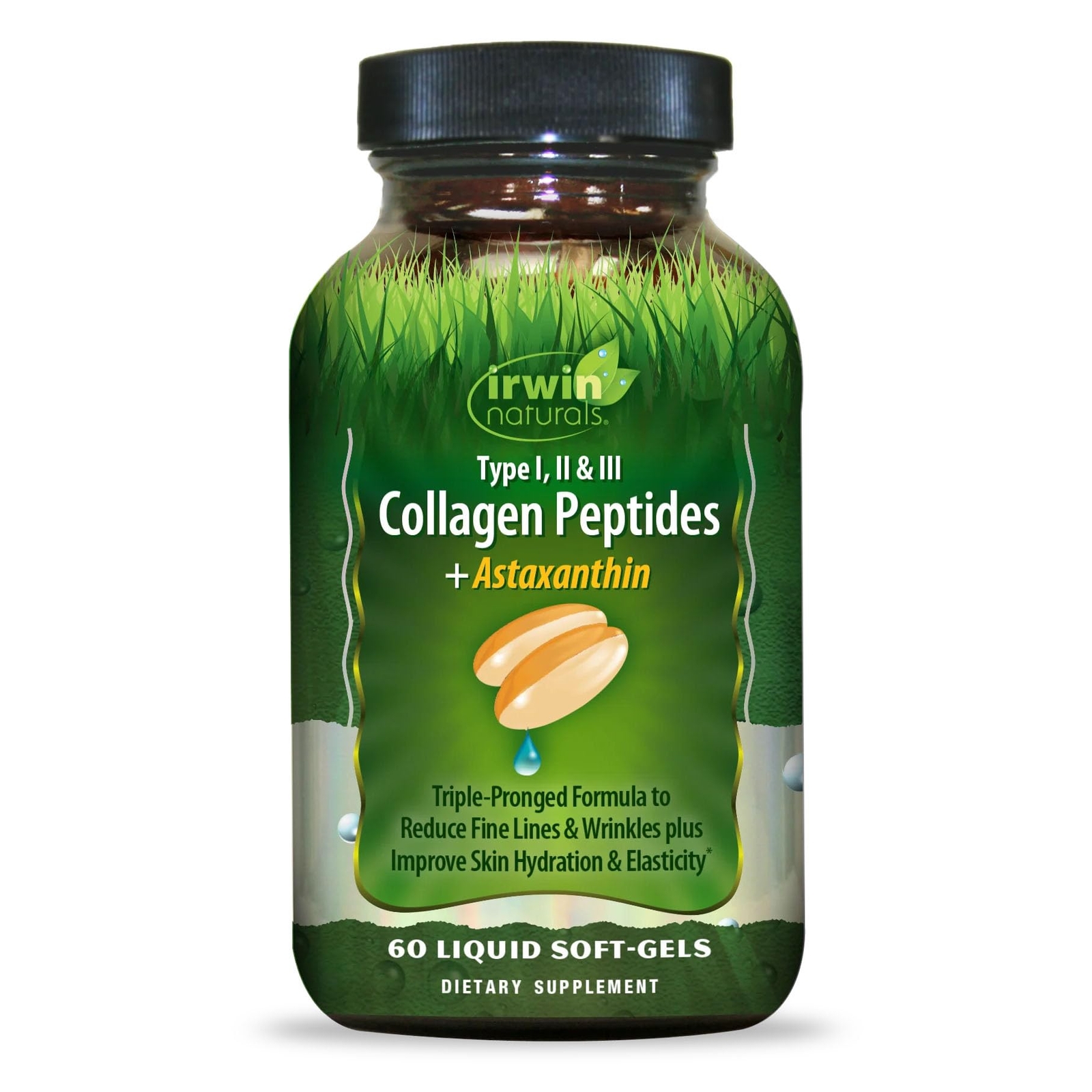 Irwin Naturals Collagen Peptides + Astaxanthin, Type I, II & III, 60 Liquid
