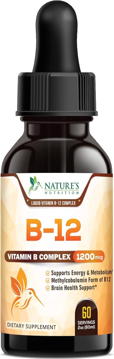 Vitamin B12 Sublingual Liquid Drops 1200mcg Natural Energy Booster  (2 oz)