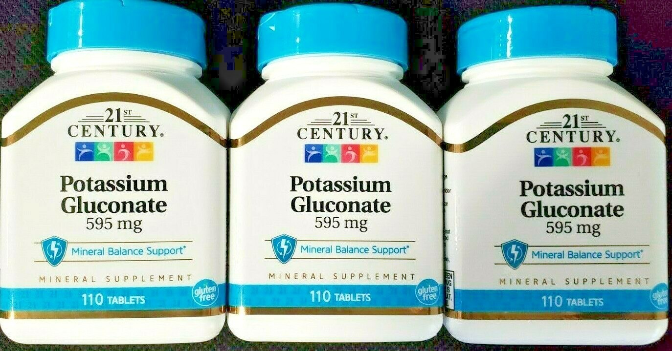 21st Century Potassium Gluconate 595mg Tablets 110ct – 3 Pack – Exp 02-2026