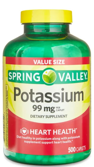 Spring Valley Potassium Caplets Dietary Supplement Value Size, 99 mg, 500 Count
