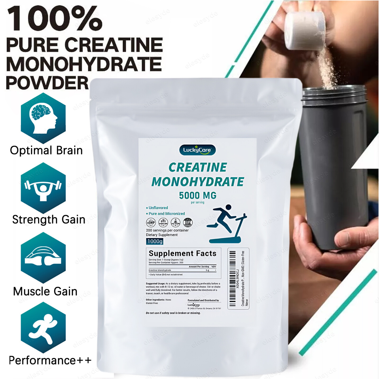 Pure Creatine Monohydrate 2.2lbs Powder Micronized 200 Servings 5g Per Serving