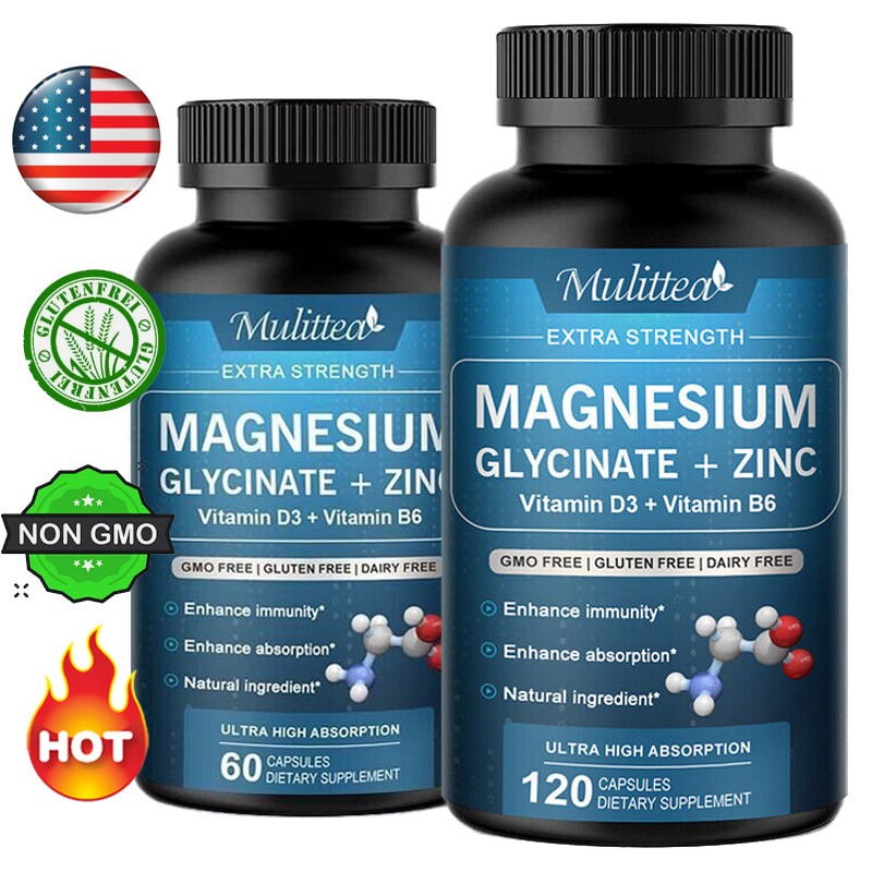 Magnesium Glycinate 500mg Zinc Vitamin D3 Improved Sleep, Stress, Anxiety Relief