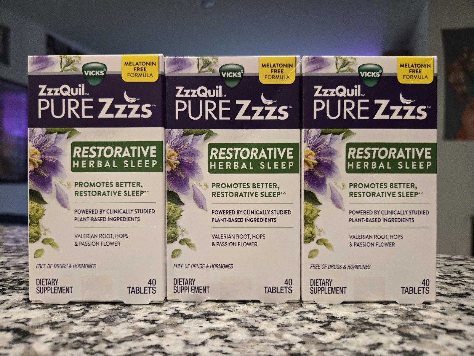 3 Pk ZzzQuil PURE Zzzs Restorative Herbal Sleep Tablets 09/2023 Melatonin Free
