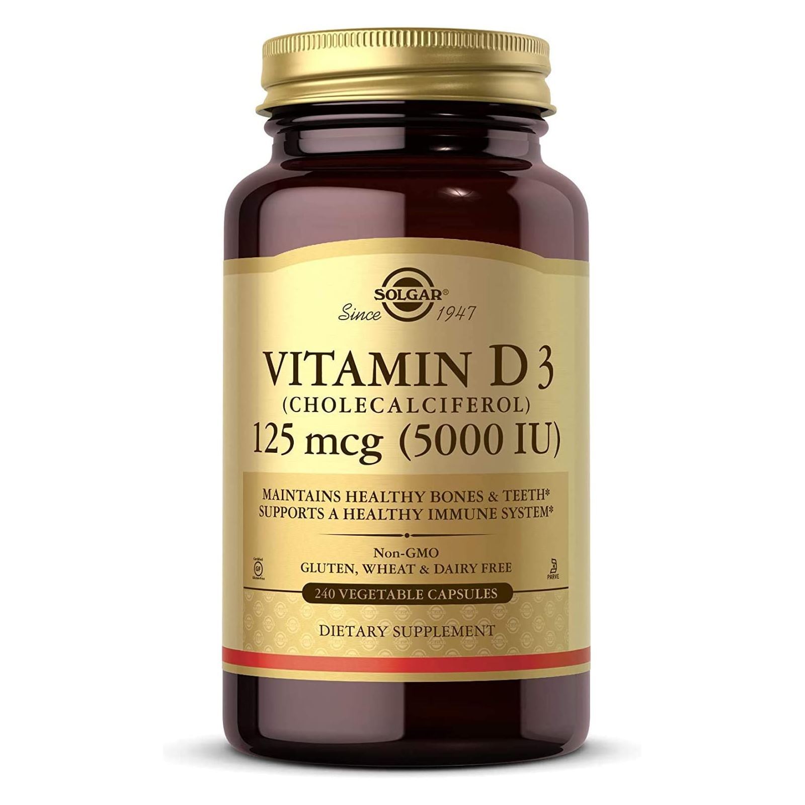 Solgar Vitamin D3 Cholecalciferol 125 mcg 5000 IU 240 Vegetable Capsules