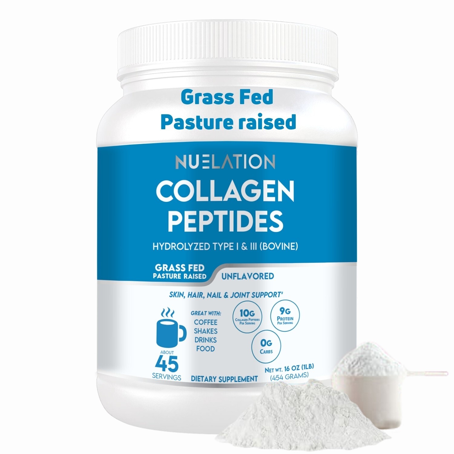 Collagen Peptides Protein Powder 1LB, Type 1&3 Hydrolyzed Bovine Collagen Powder
