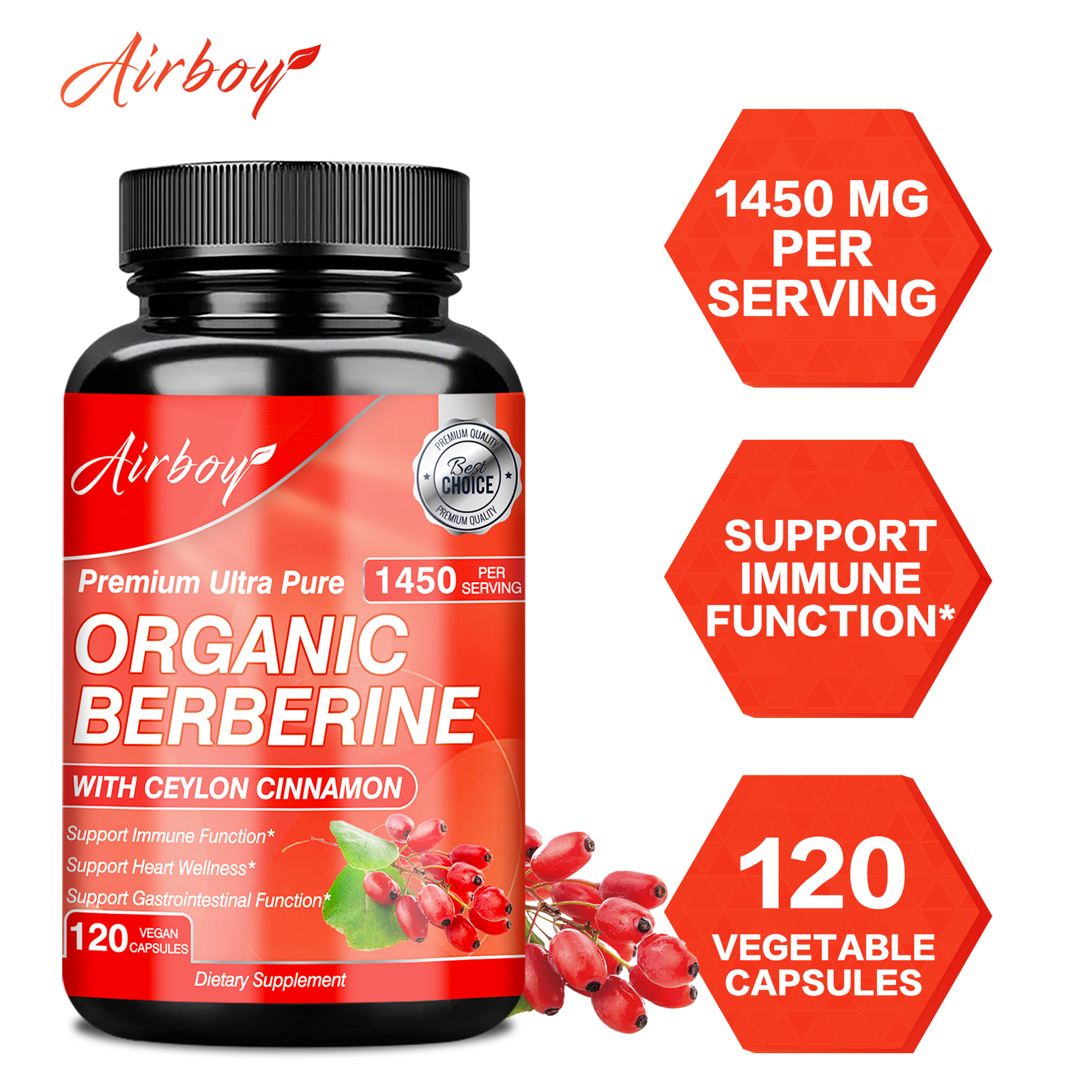 Organic Berberine-with Ceylon Cinnamon-Healthy Cholesterol,Heart Health & Immune