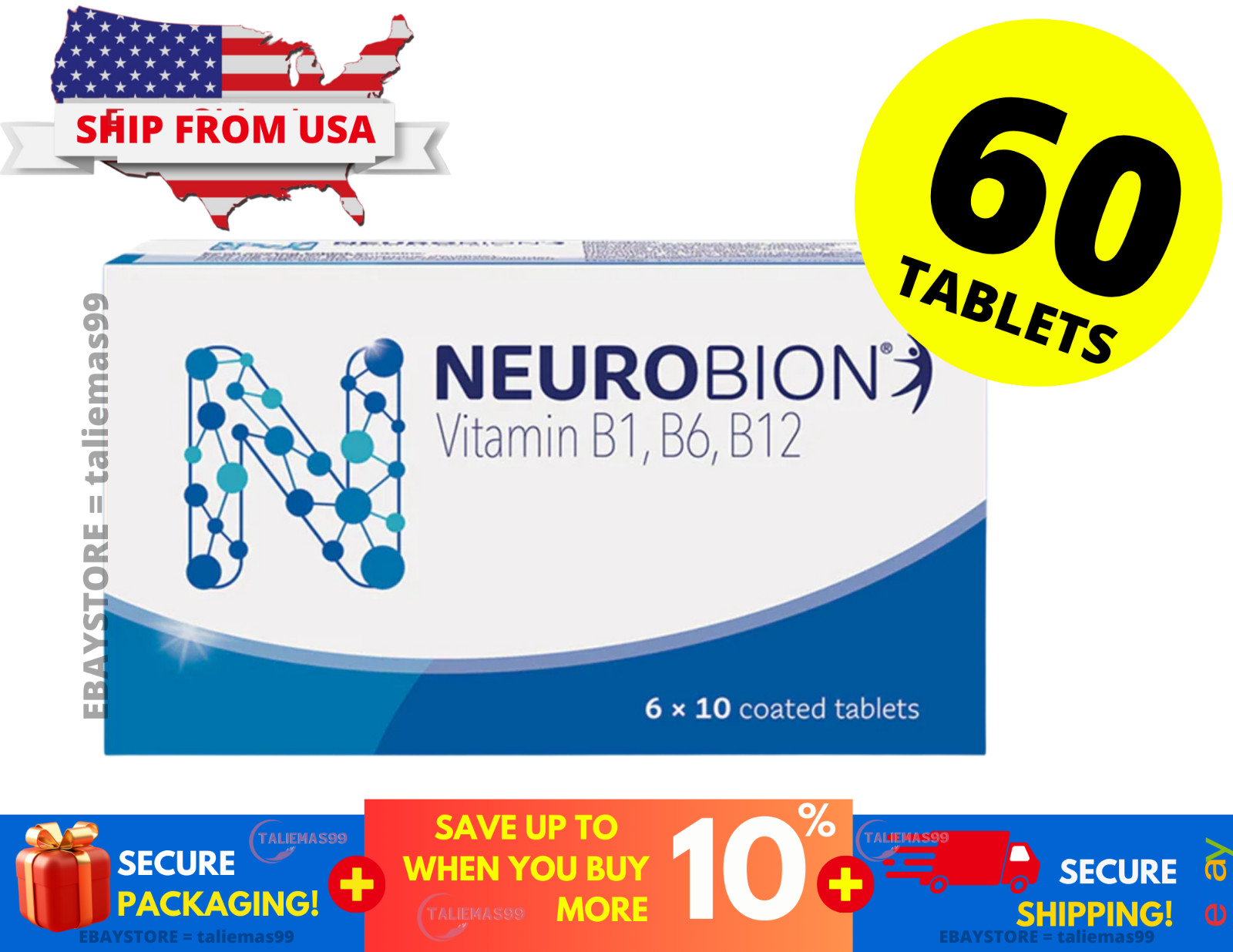 Neurobion Vitamin B1, B6, B12 Nerve Relief Numbness & Tingling 60’s SHIP FROM US