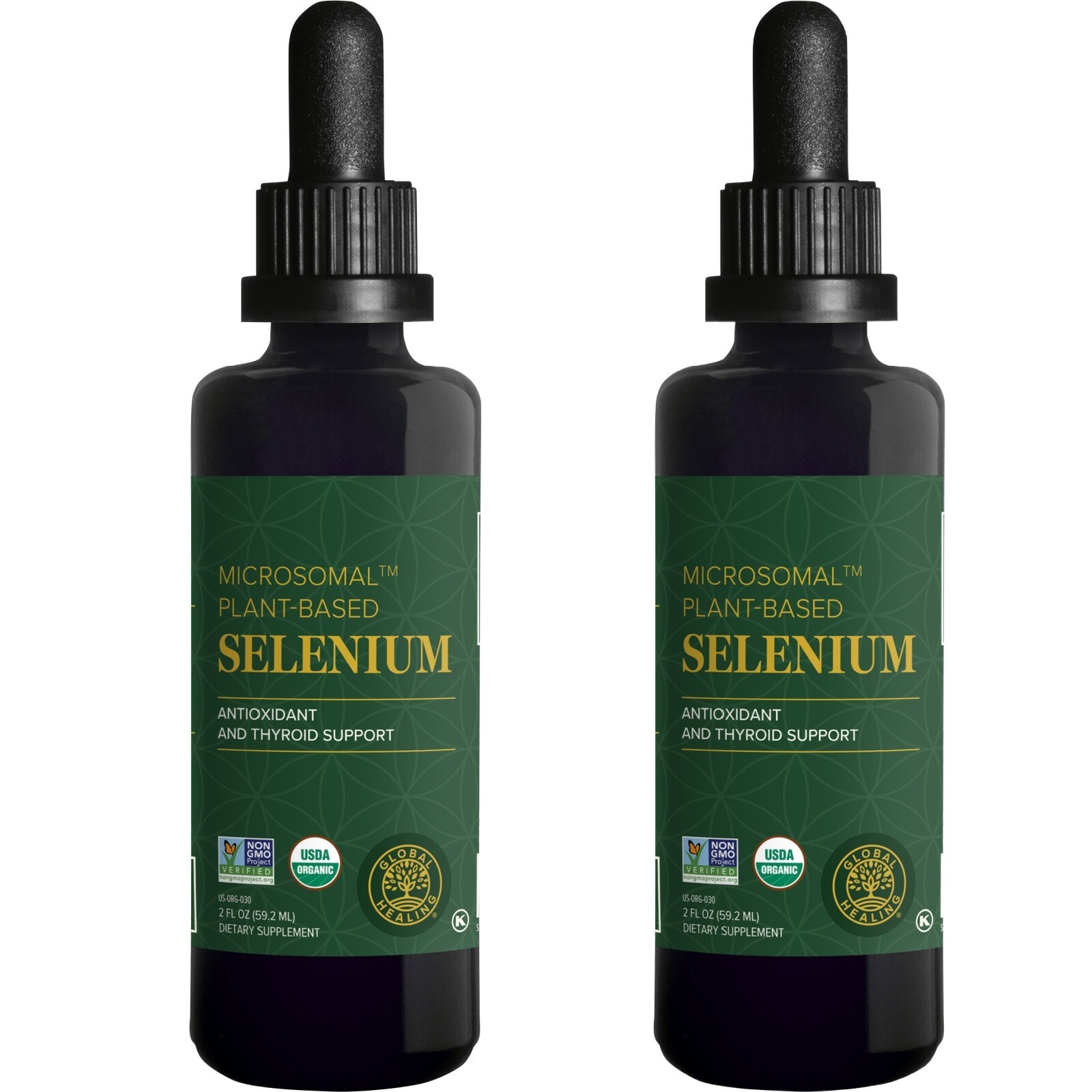 Global Healing Selenium 200mcg for Thyroid Support  – 2 Fl Oz, 2-Pack
