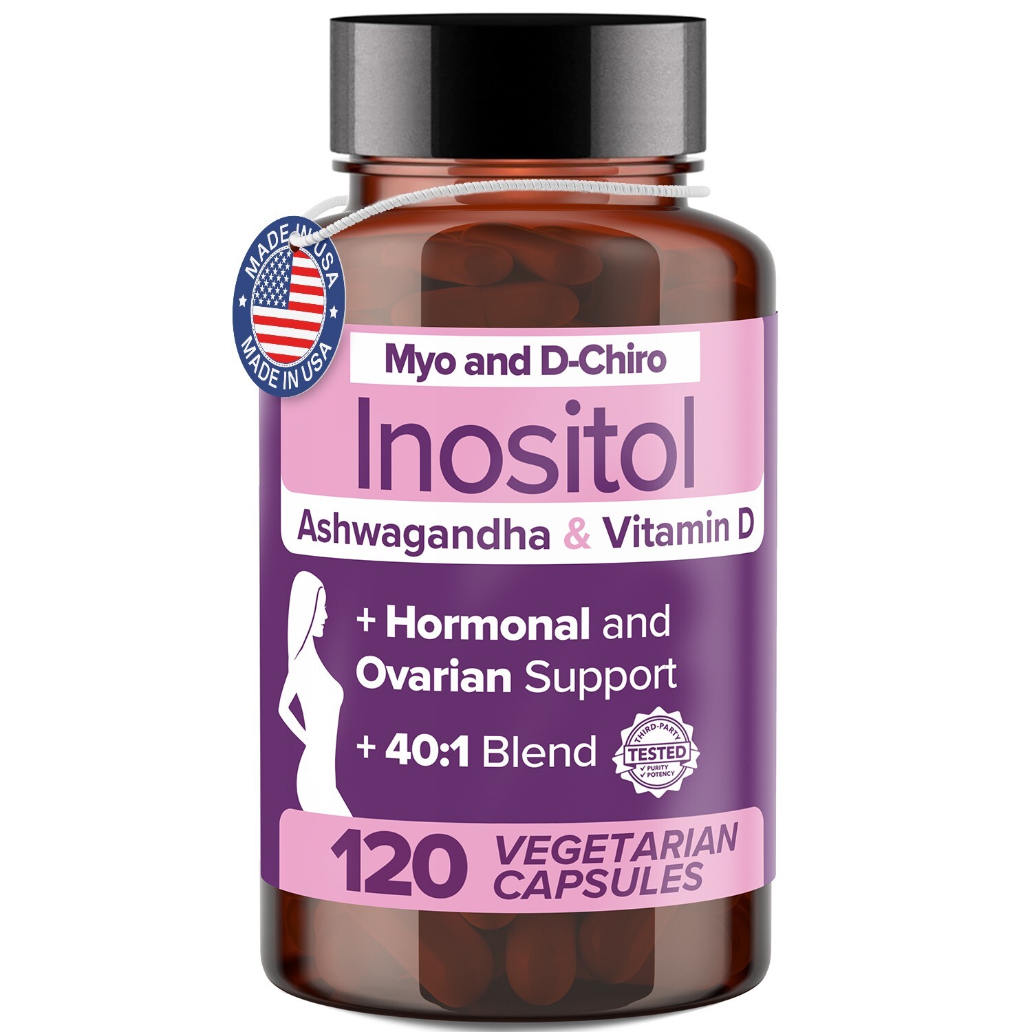 Myo-Inositol Supplement for PCOS with Ashwagandha and Vitamin D – 120 Capsules