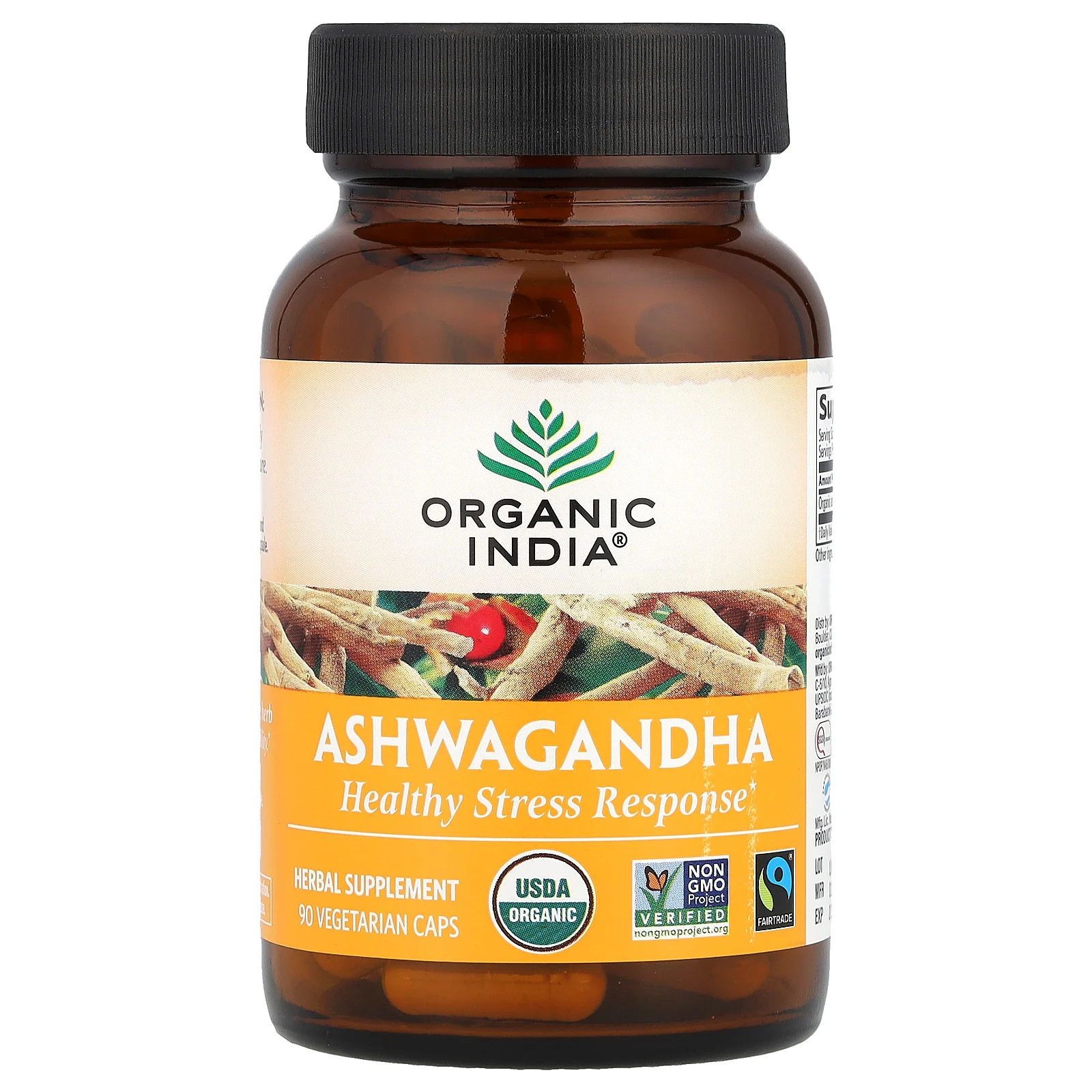 Organic India Organic Ashwagandha 90 Veg Caps B Corp, Gluten-Free, Halal,