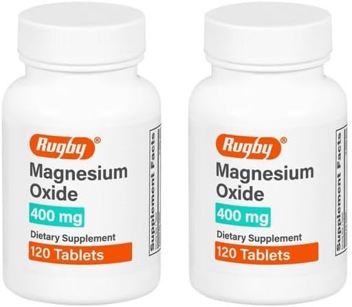 Rugby Magnesium Oxide 400mg 120 Tablets (2 Pack) Gluten-Free Supplement