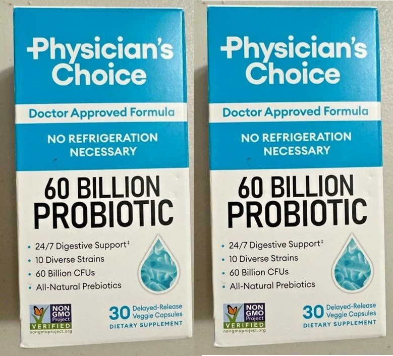 2×30 Physician’s Choice 60 Billion Probiotic 60 Capsules- NEW  Exp 08/2026+