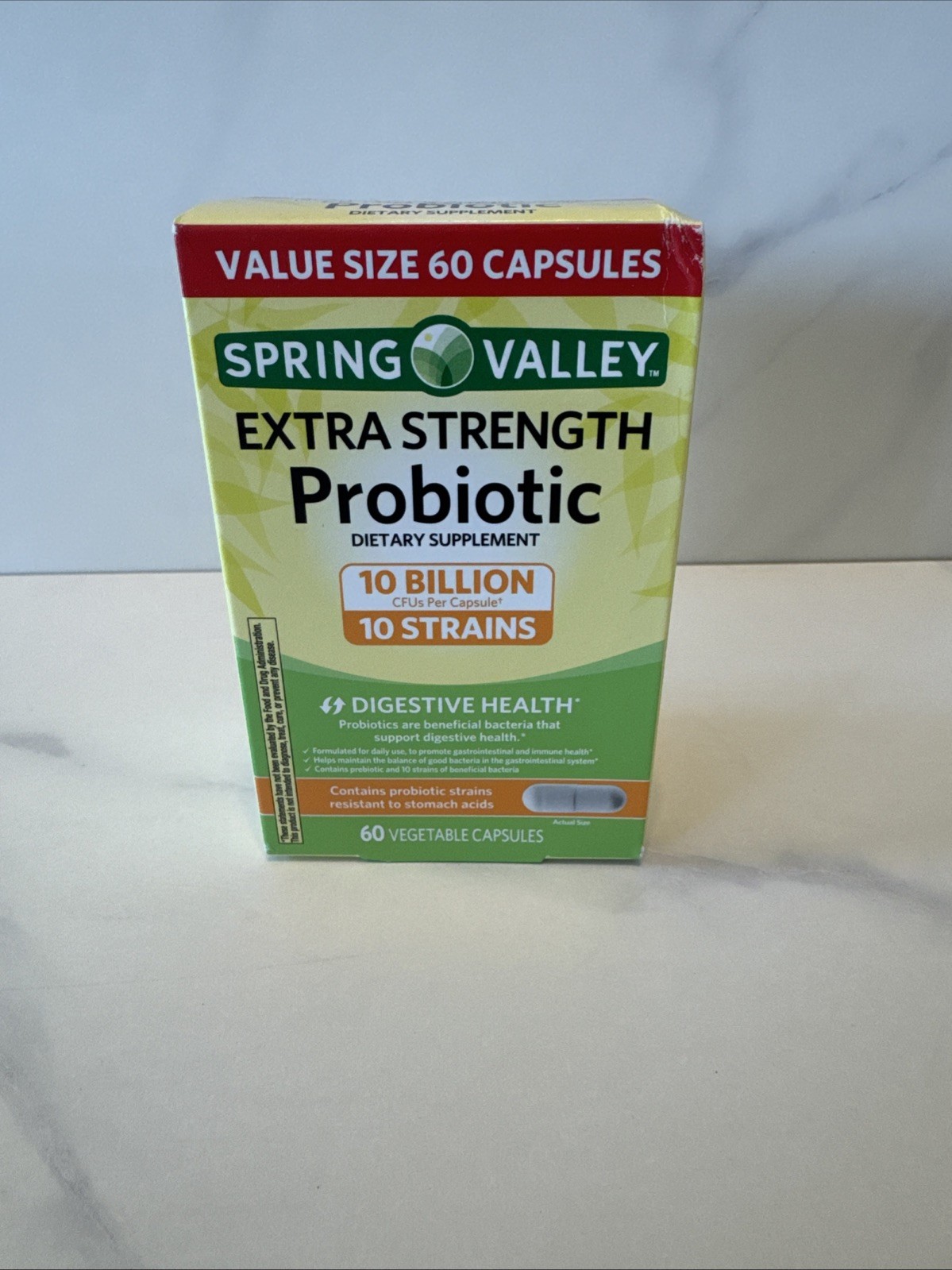 Spring Valley Extra Strength Probiotic 60 Veggie Capsules 10 Strains Exp 10/2025