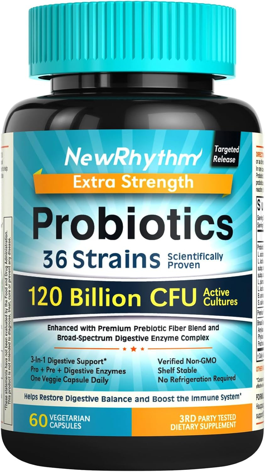 NewRhythm Probiotics 120 Billion CFU 36 Strains 3-in-1 Probiotics for Digesti…