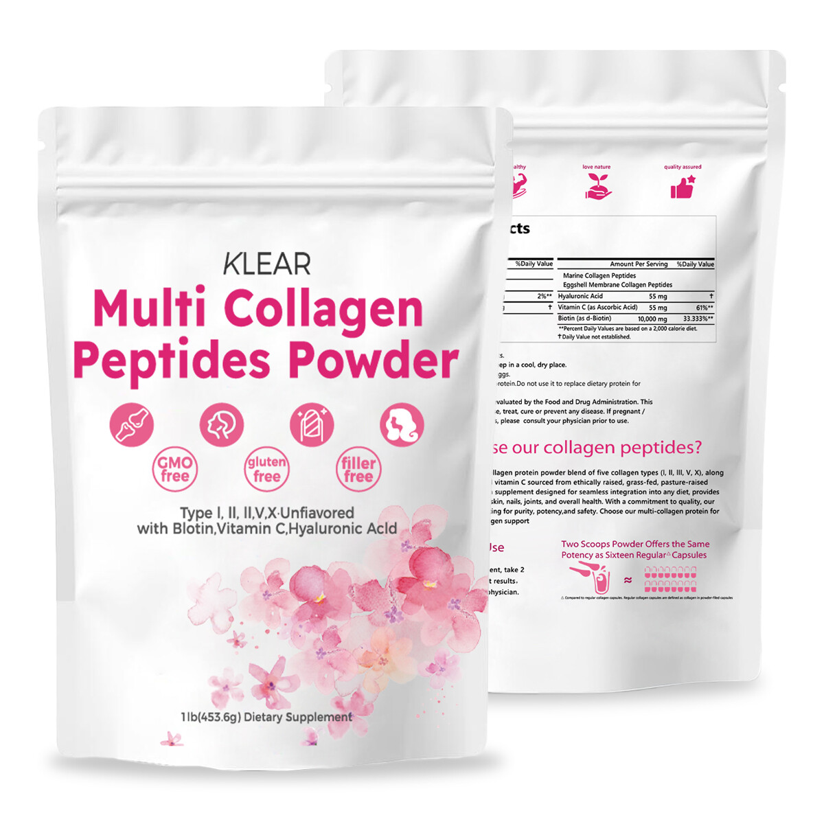 Multi Collagen Peptides Powder-TypeI,II,III,V,X-Hyaluronic Acid,Biotin&Vitamin C