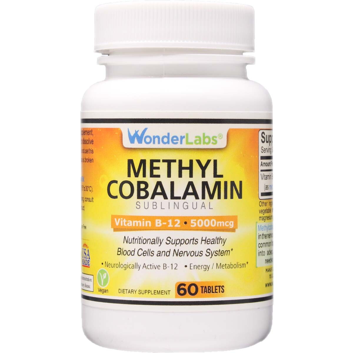 Wonder Laboratories Methylcobalamin Vitamin B12 5,000 mcg | Sublingual Tablets