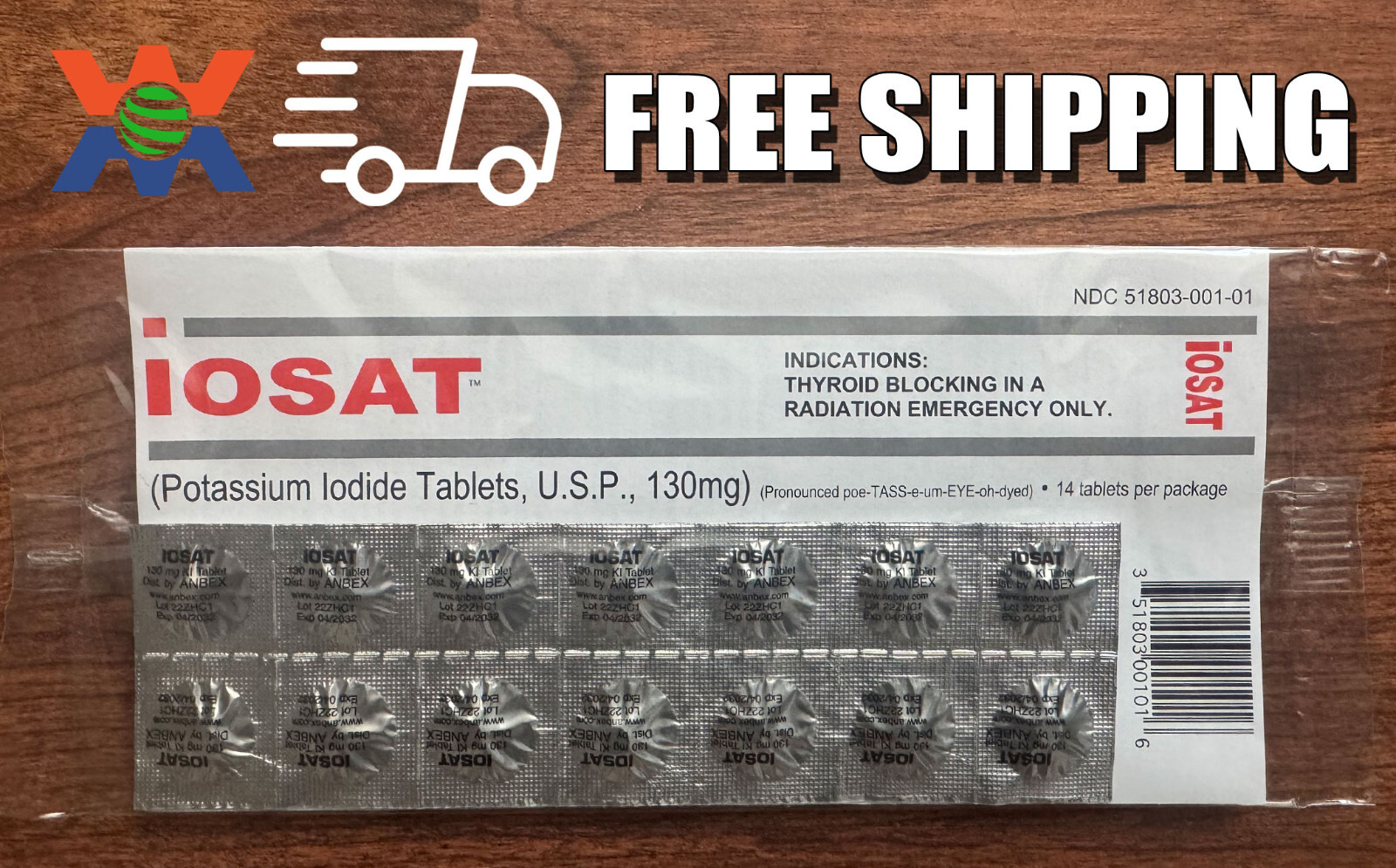 Iosat Potassium Iodide Tablets, 130mg – 14 Count – 2032 Expiration
