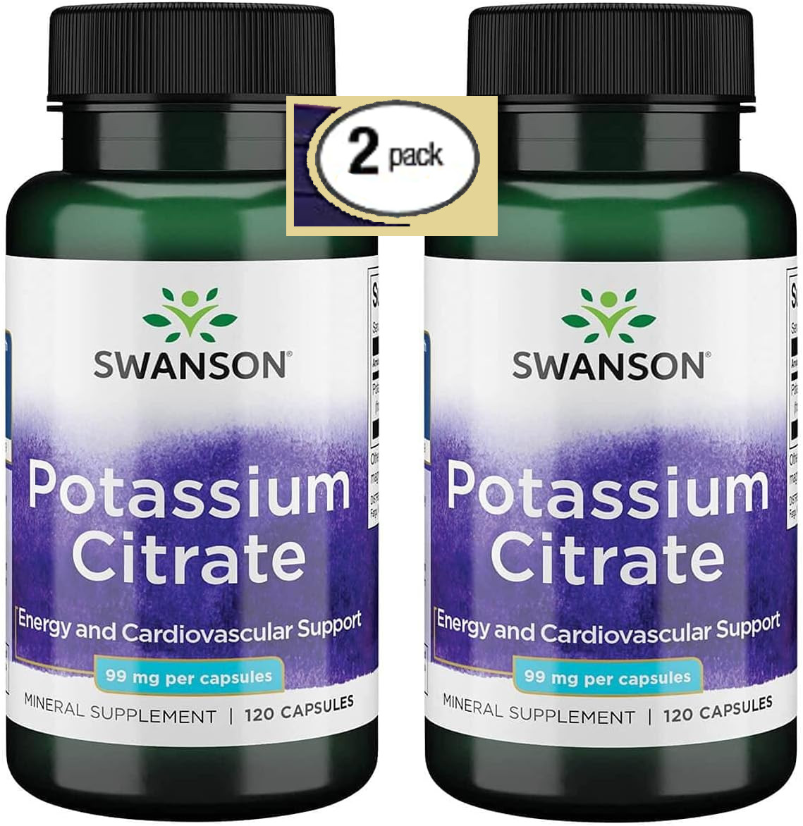 2 Pack Potassium Citrate 240caps (2×120) 99mg For Heart Cardiovascular Kindney