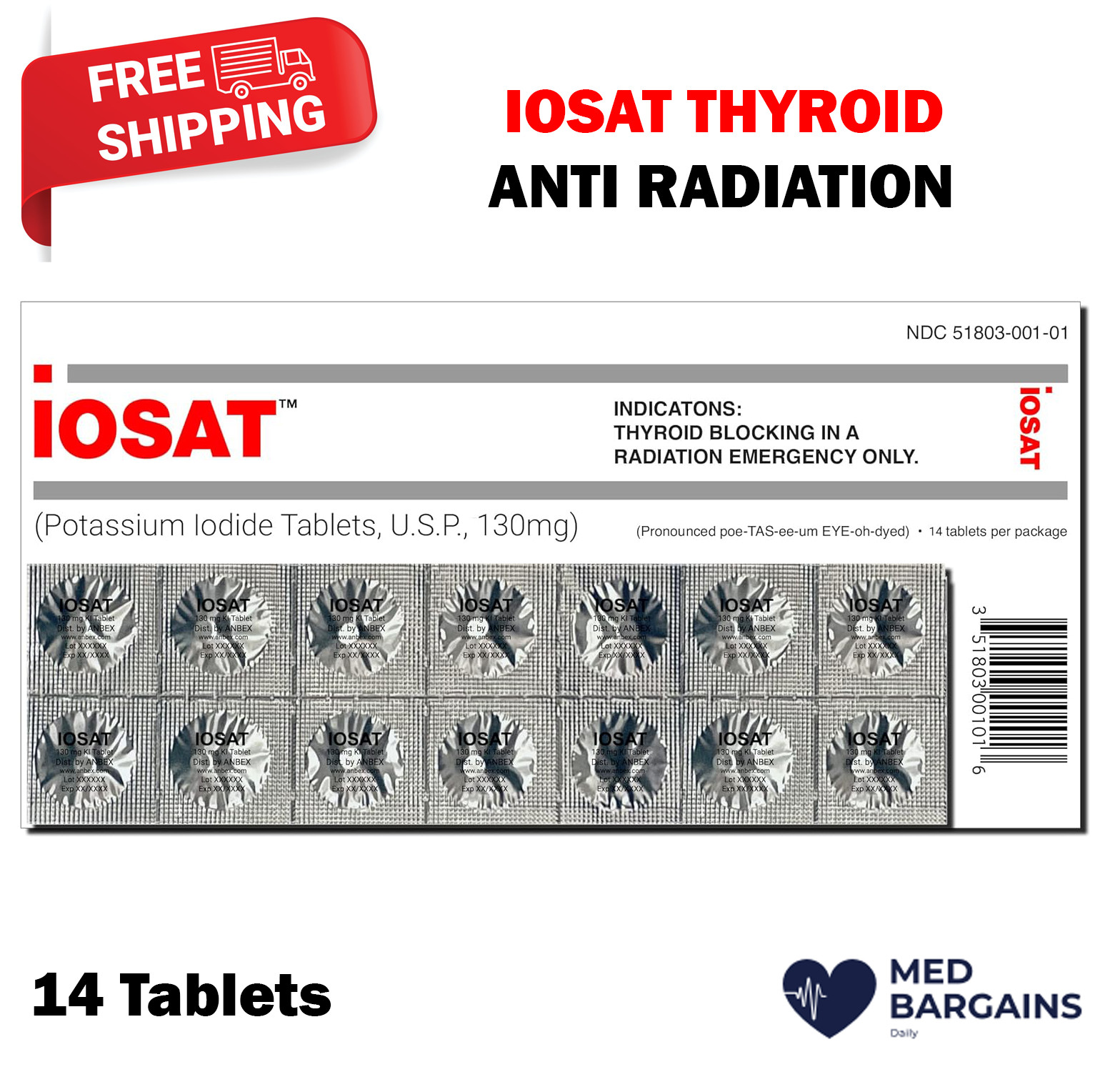 Anti Radiation Thyroid Iosat Potassium Iodide 130mg Tablets – 14CT Adults