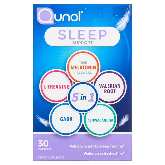 Qunol Sleep Support Complex 5 in 1 Time Release Melatonin Ashwagandha 30 11/26+