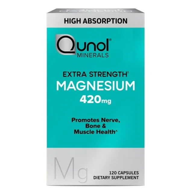 Qunol Magnesium Capsules (120 Count), High Absorption, 420Mg, Extra Strength, Bo
