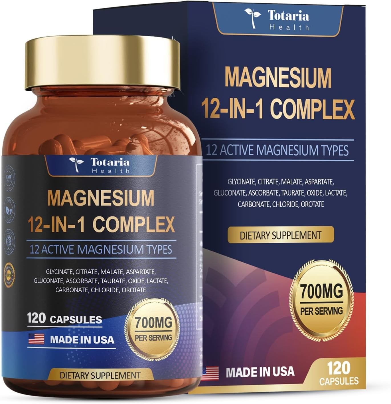Totaria Magnesium 12 in 1 Complex 700mg – Glycinate Citrate Malate Taurate