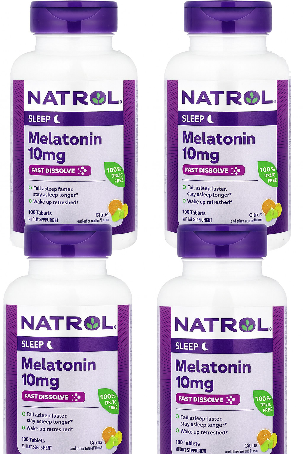 Natrol Melatonin 10mg Fast Dissolve Citrus 100 Tablets – Sleep Support 4 Pack