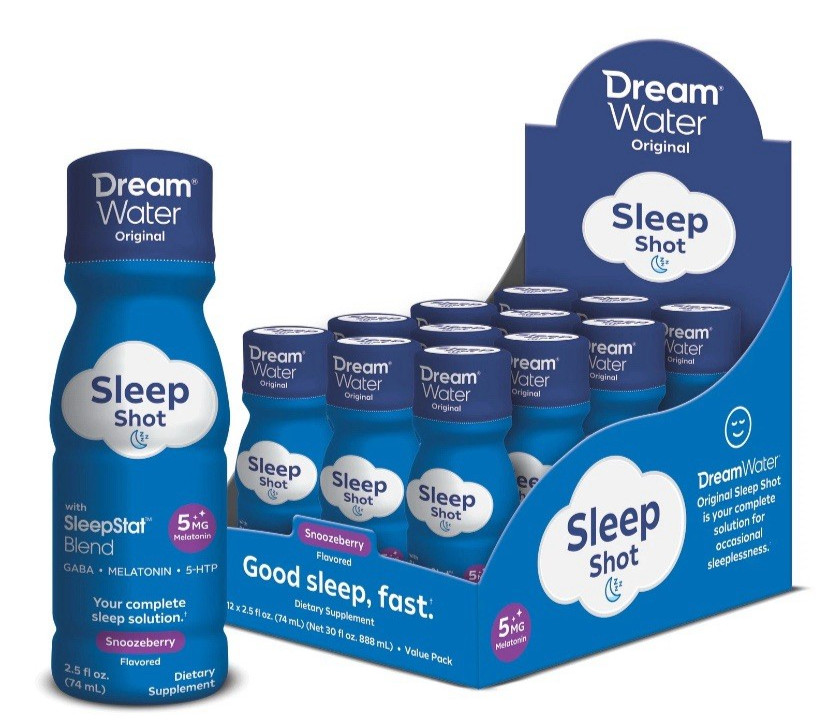 Dream Water: Sleep Aid Shot Snoozeberry 2.5floz Gaba Melatonin 5-HTP – 12 Pack