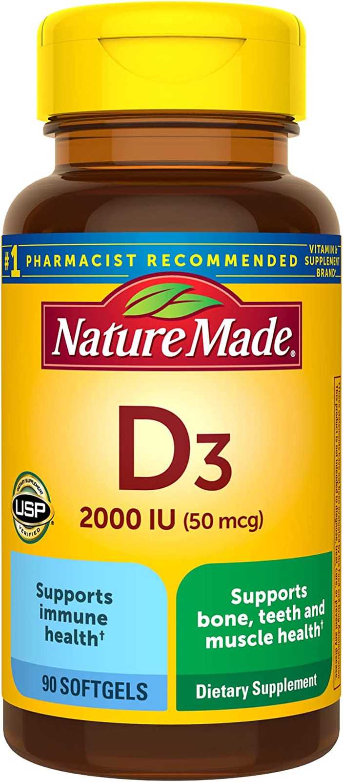 Nature Made Vitamin D3 2000 IU (50 Mcg), Dietary Supplement for Bone, Teeth and