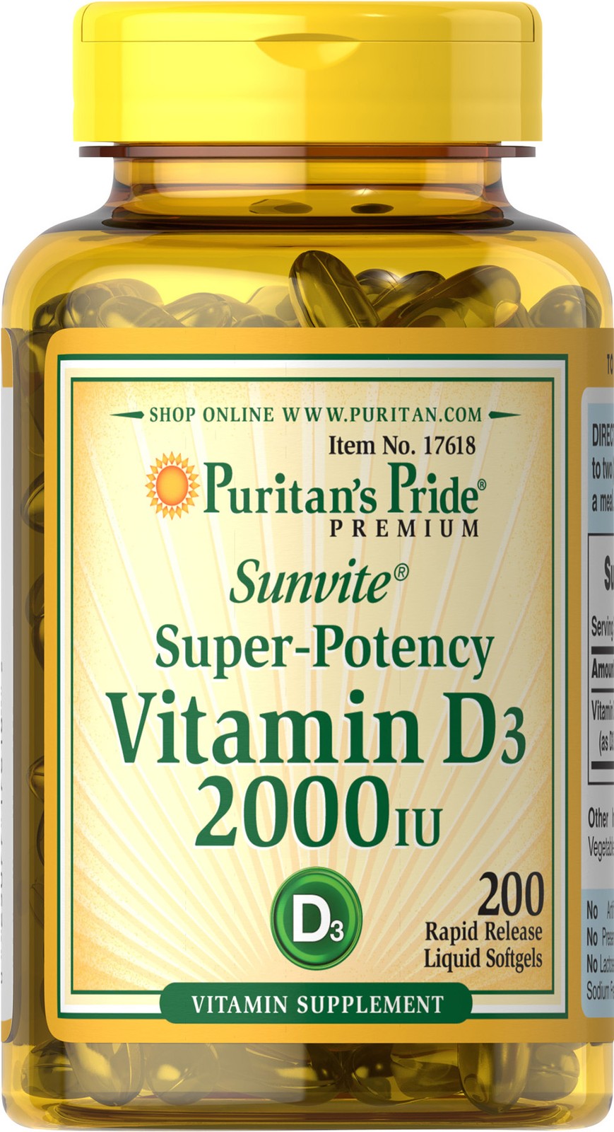 Puritan’s Pride Vitamin D3 2000 IU – 200 Softgels