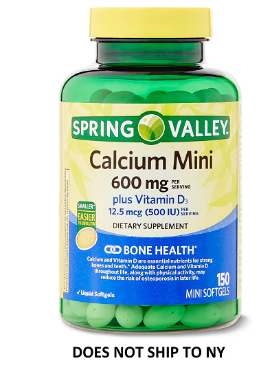 Spring Valley Calcium Plus Vitamin D3, Dietary Supplement, 150 Mini Softgels