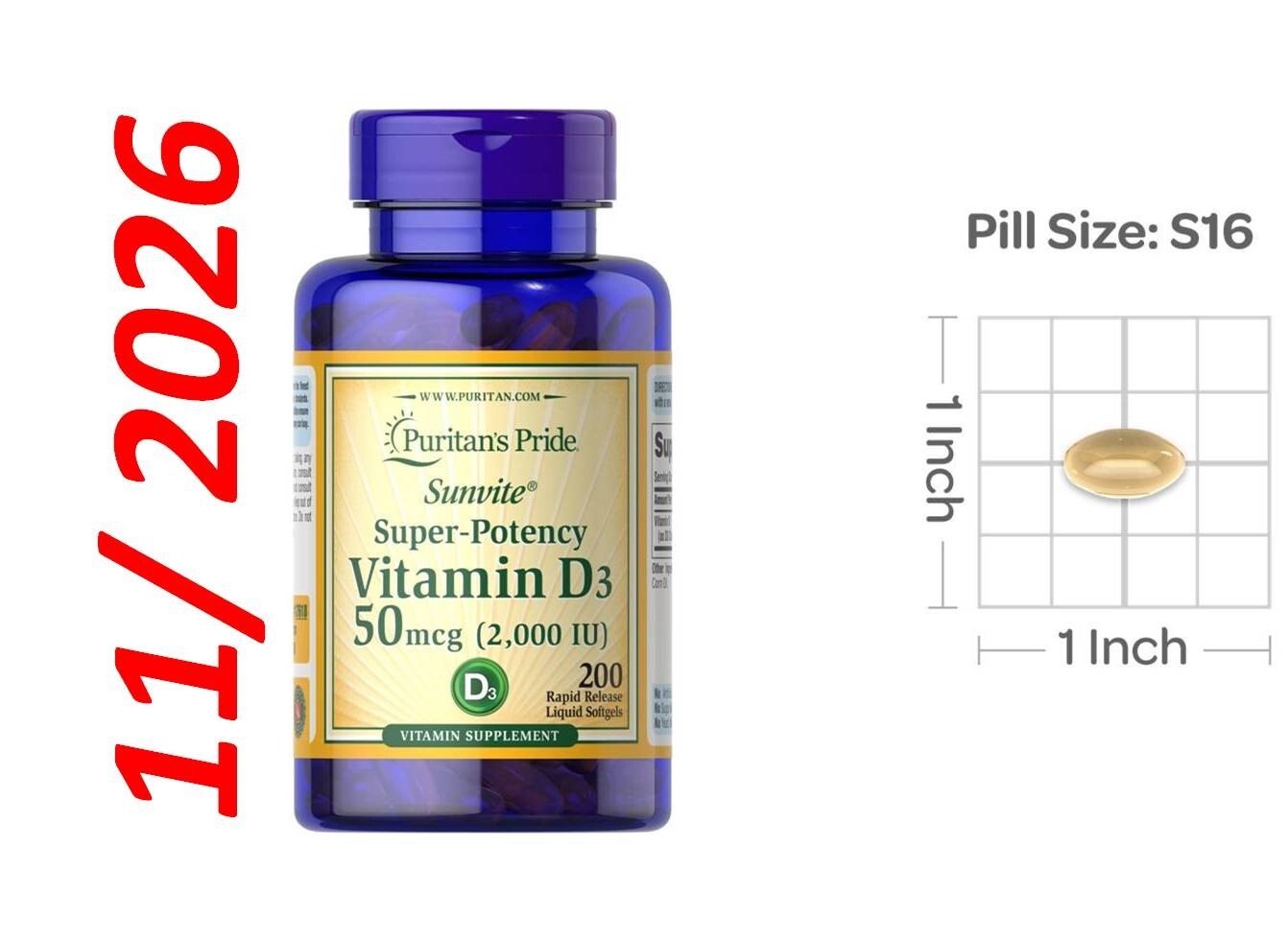 Vitamin D3 Super-Potency 2000 iu 50 mcg 200 Softgels D-3 Bone & Immune Health D