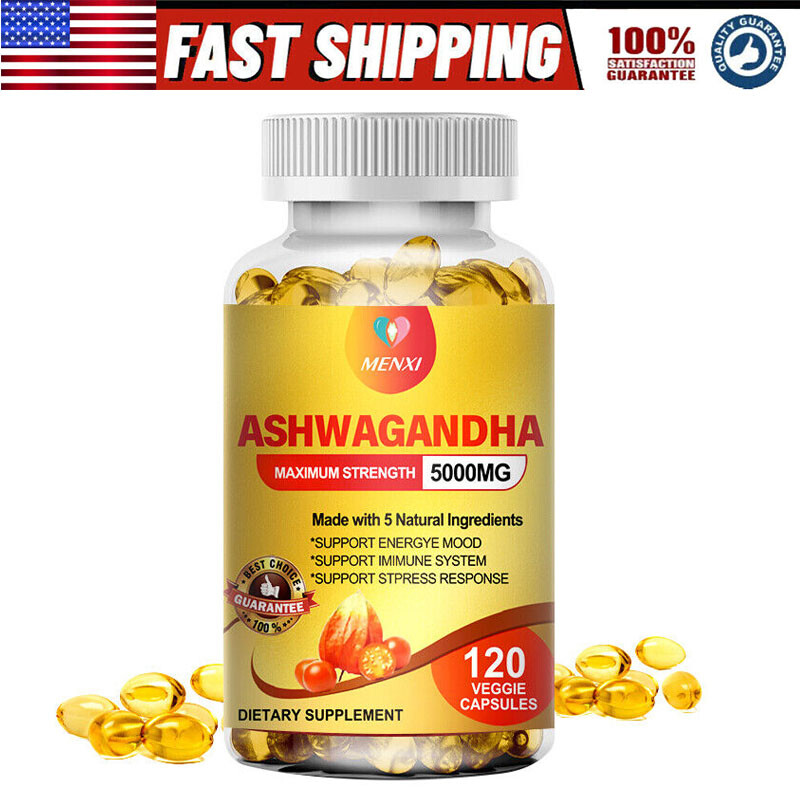 120Pcs Ashwagandha Capsules 5000mg Pure Root Extract High Strength Softgels US