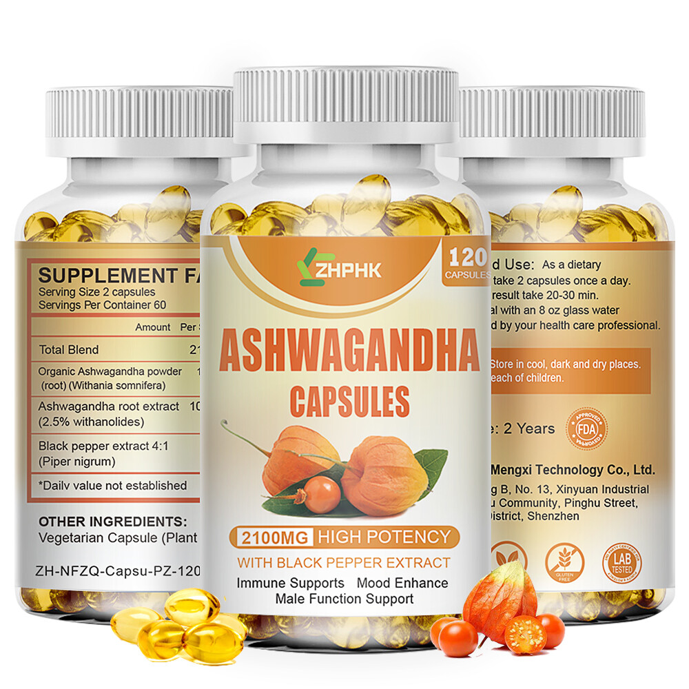 Organic Ashwagandha 120 Capsules 2100mg Supplement w/ Black Pepper Root Powder