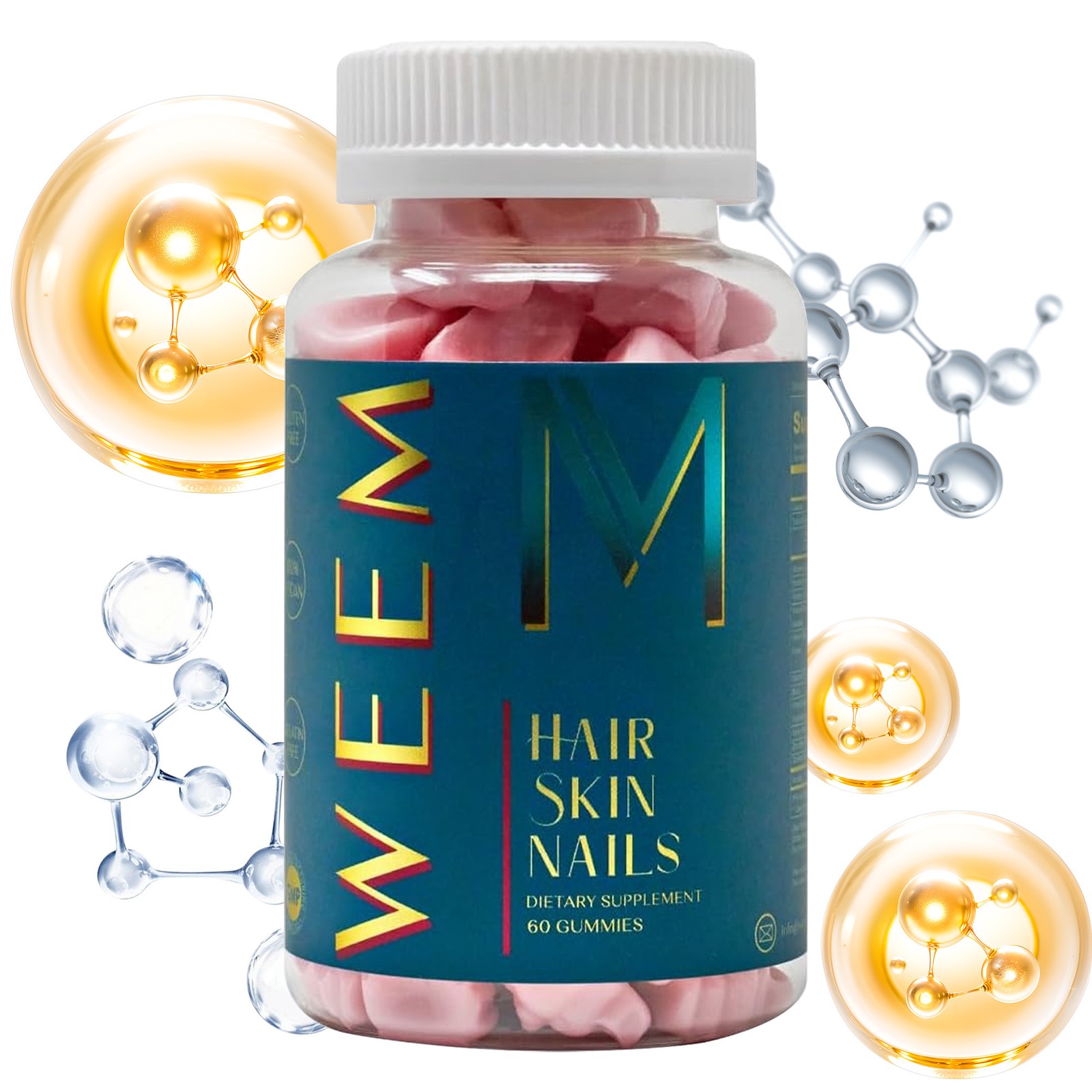 WEEM Hair Skin & Nails Gummies – Support Healthy Thick Full – Biotin Vitamins