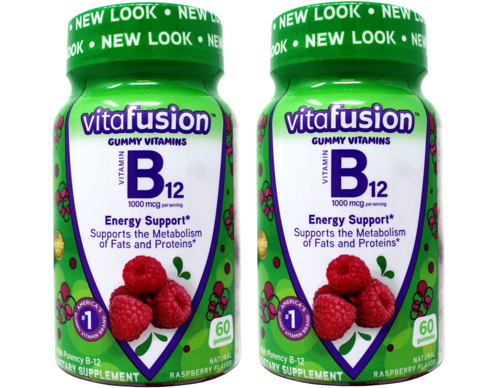 Vitafusion B12 1000 mcg Gummy Vitamins, Delicious Raspberry Flavor, 60ct  2 Pack