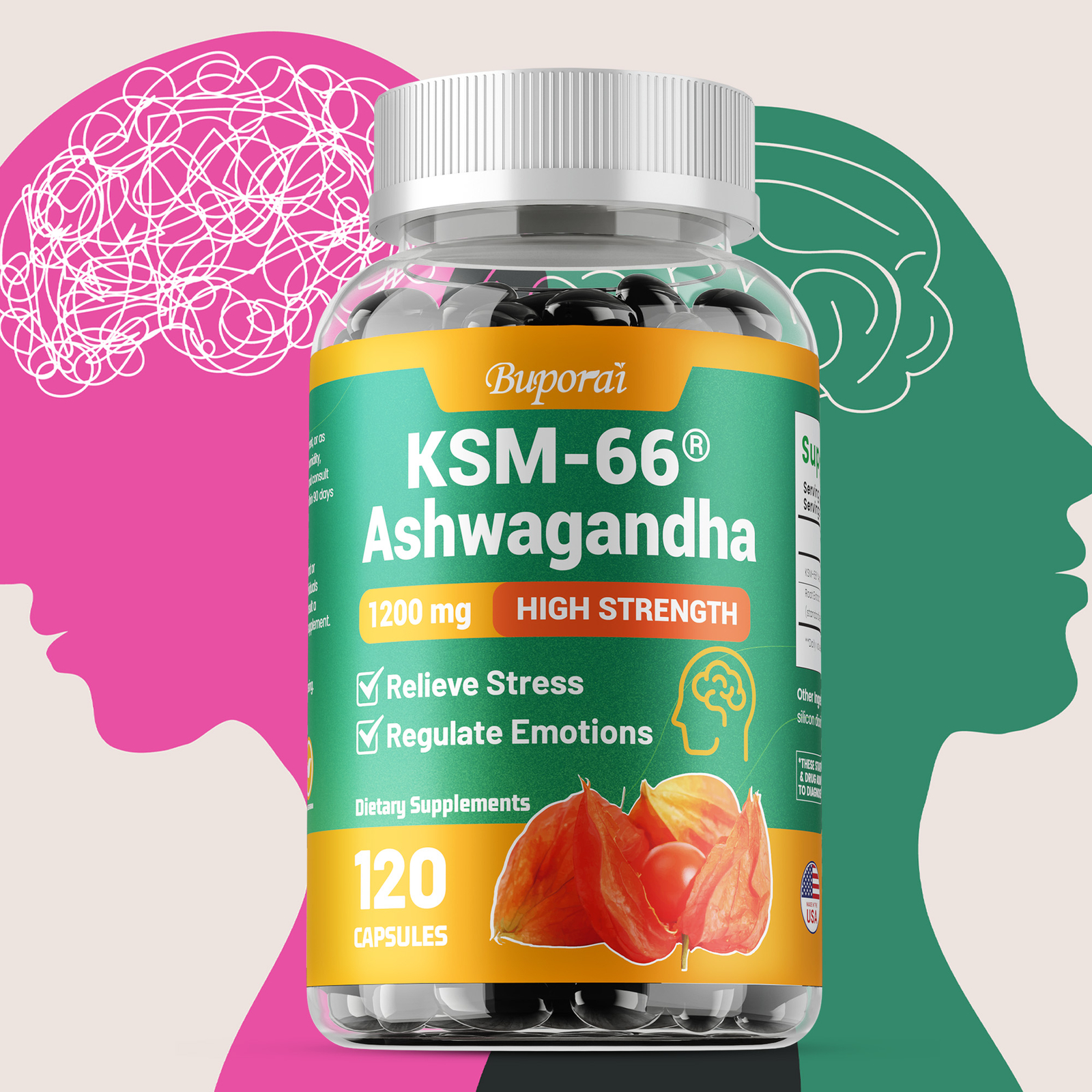 KSM-66 Ashwagandha 1200mg – Relieve Stress, Improve Mood & Sleep,Increase Energy