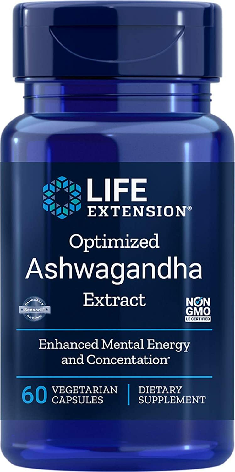 Life Extension Optimized Ashwagandha for Mental Energy Concentration 60 Veg Caps