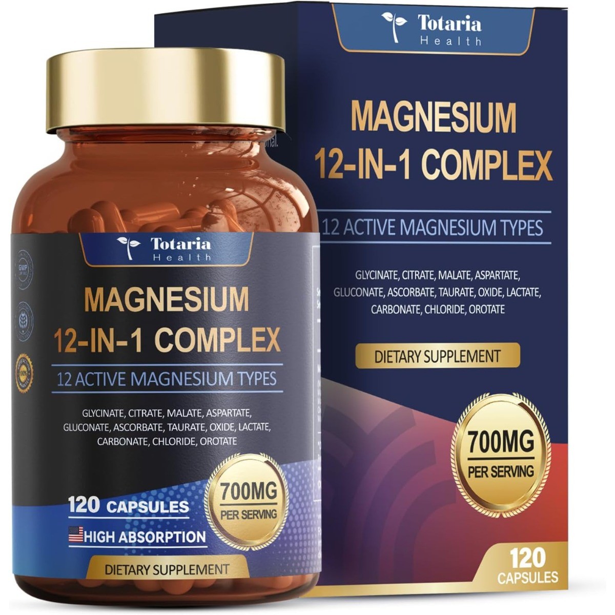 Magnesium Complex 12 in 1 Magnesium Supplement Muscle,Heart Support 120 Capsules