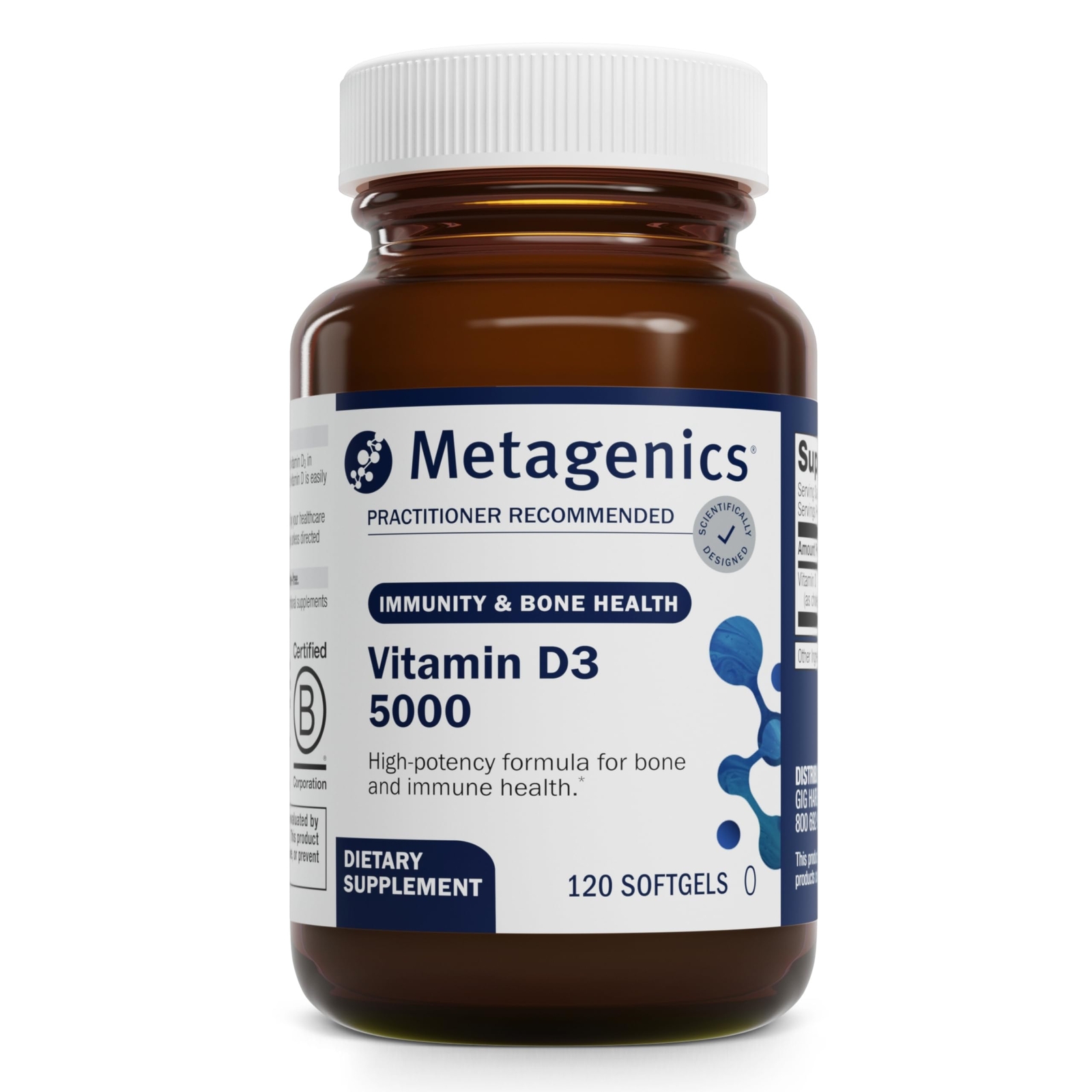 Metagenics Vitamin D3 5000 IU Softgels 120 Count Immune Bone Health Support