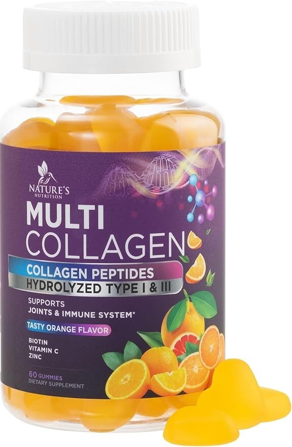 Collagen Gummies for Women with Vitamin C, Zinc, Biotin Hydrolyzed Protein 1 & 3