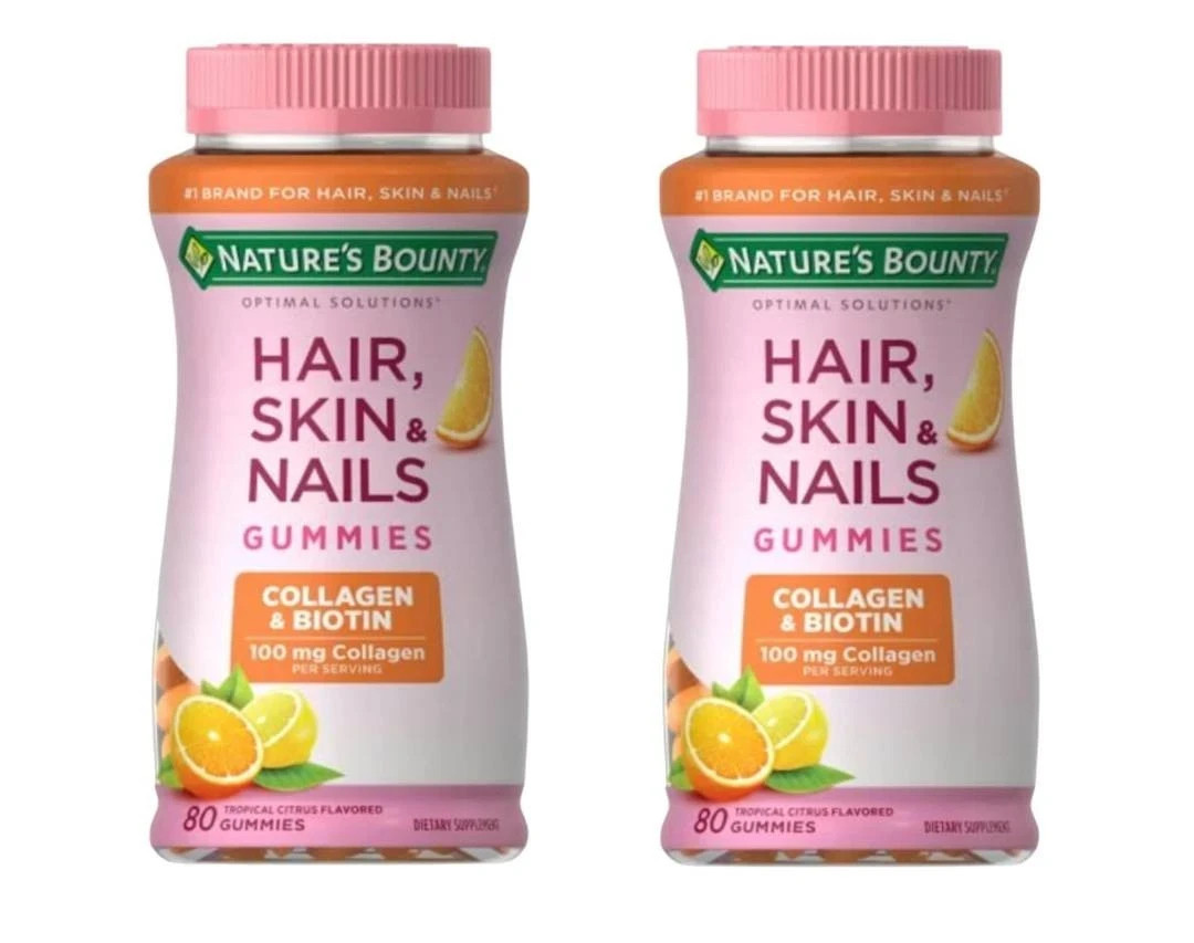 2 Pack Nature’s Bounty Hair Skin & Nails Gummies 80 Ct | Biotin + Collagen 08/26