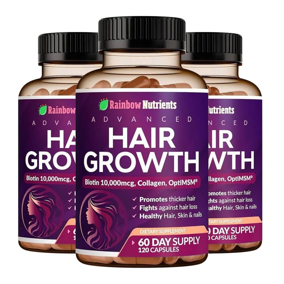 Rainbow Nutrients Hair Growth Vitamins for Women | Biotin 10,000mcg, Collagen