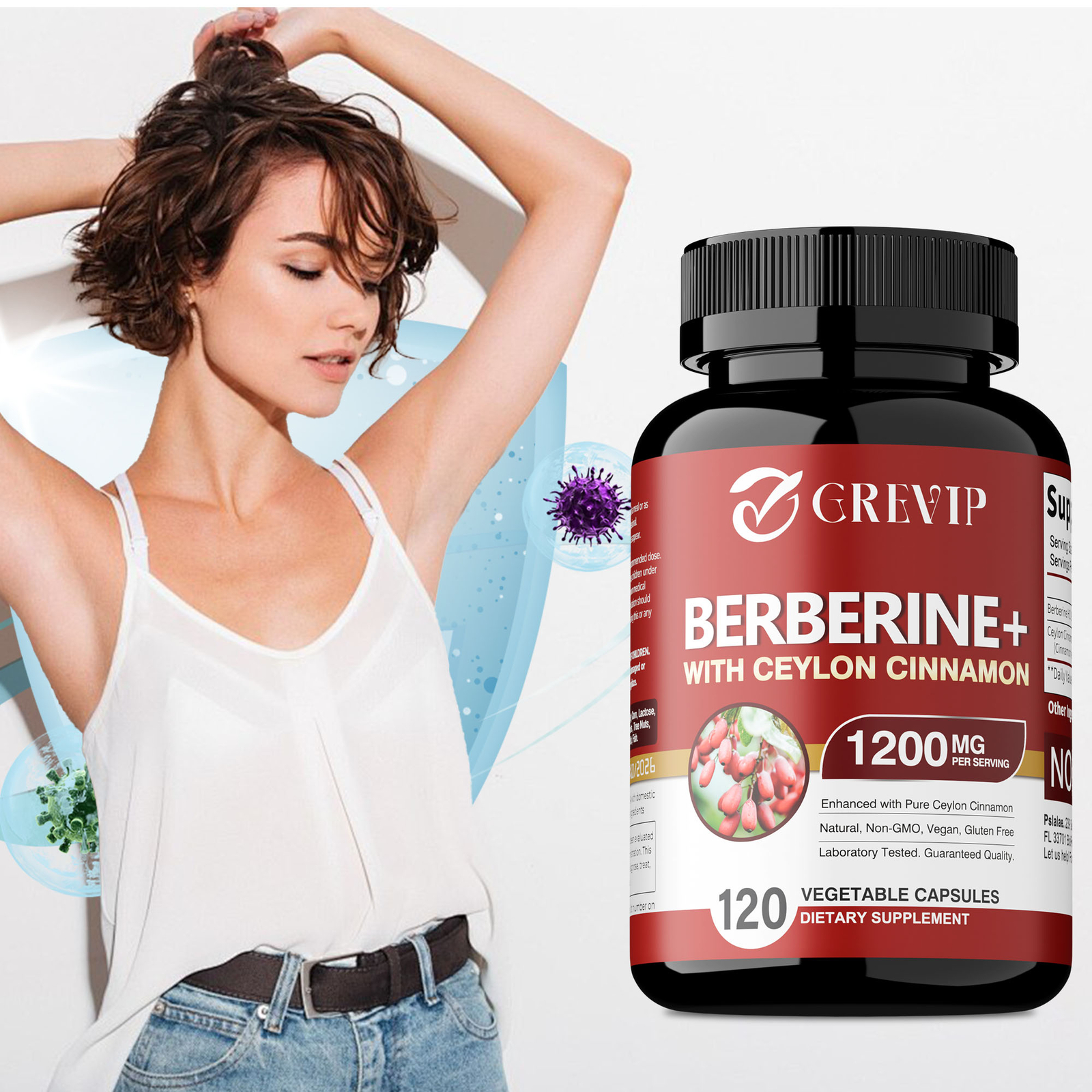 Berberine HCI+Ceylon Cinnamon 1200mg- Healthy Cholesterol, Immune & Heart Health